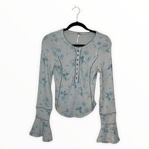 Free People Gray Blue Long Bell Sleeve Button Top Size XS